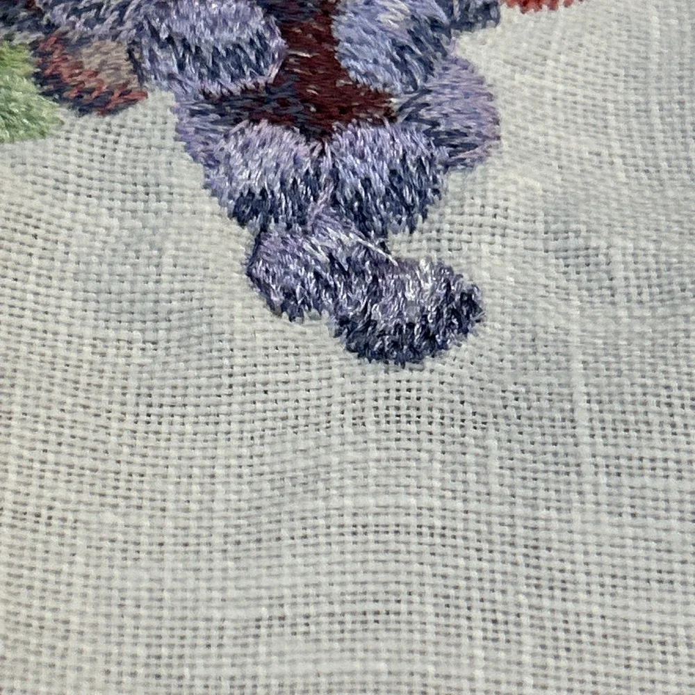 Vintage Linen Tablecloth 42x42 Cornucopia Fruit Harvest Hand Hemstitched Border